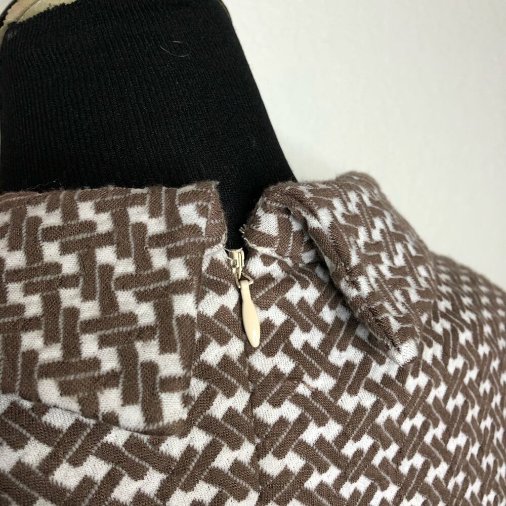 Tyler Boe brown white geometric knit collared shift dress size Medium - Picture 15 of 16